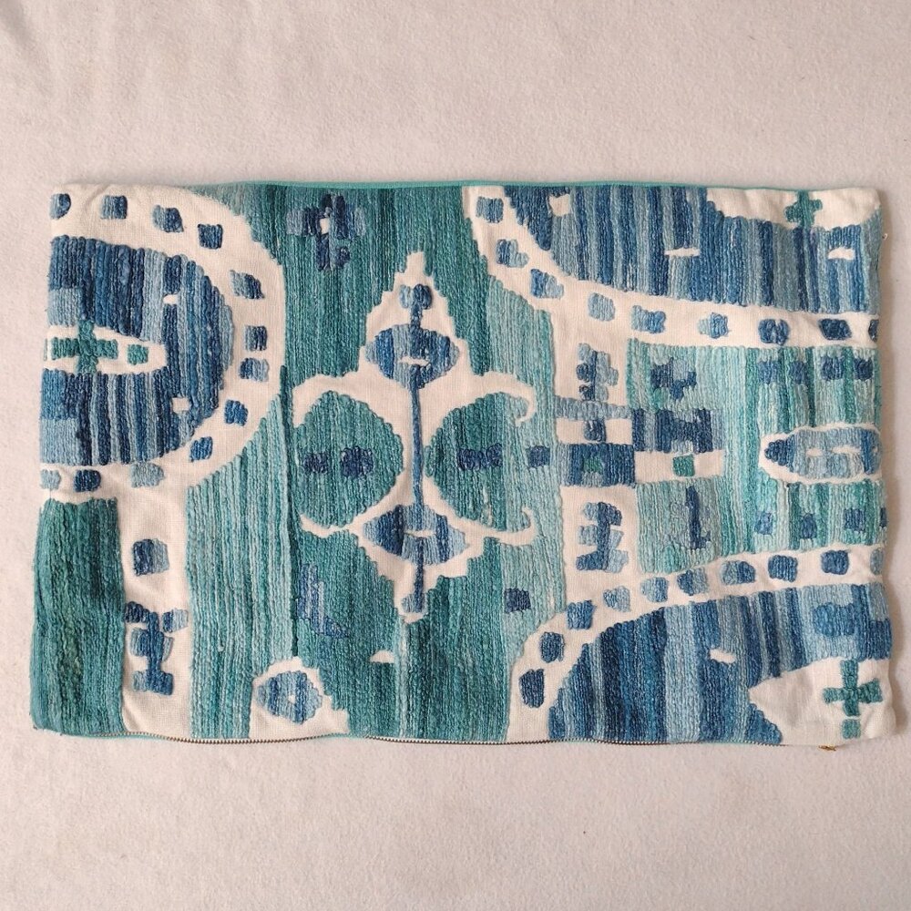 Anthropologie Blue Teal White Abstract Pattern Accent Pillow Cover